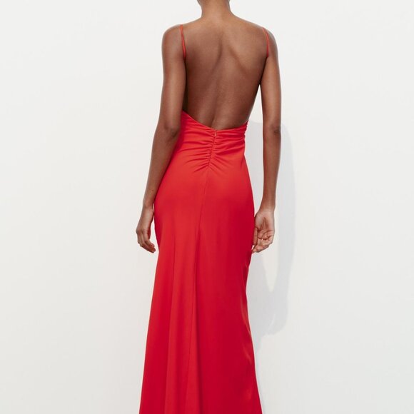 Zara Women Draped Lingerie-Style Dress Backless - Intense Red - Size Medium - Picture 5 of 13